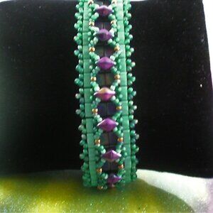 Turquoise Diamond Duo Cuff Bracelet; Hand Beaded, Cuff Bracelet, Gift